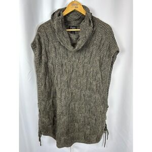 Pure Handknit Brown Cowl Neck Poncho Sweater Side Lace Up Boho‎ Knit Small